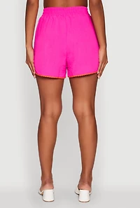 Womens Trendy Crepe Knit High Waisted Shorts with Scalloped Contrast Trim, S