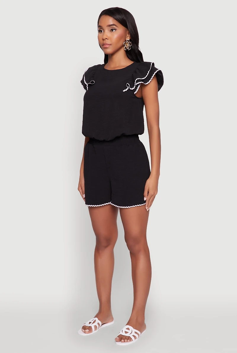 Womens Chic Crepe Knit Cropped Blouse with Tiered Sleeves, Black,