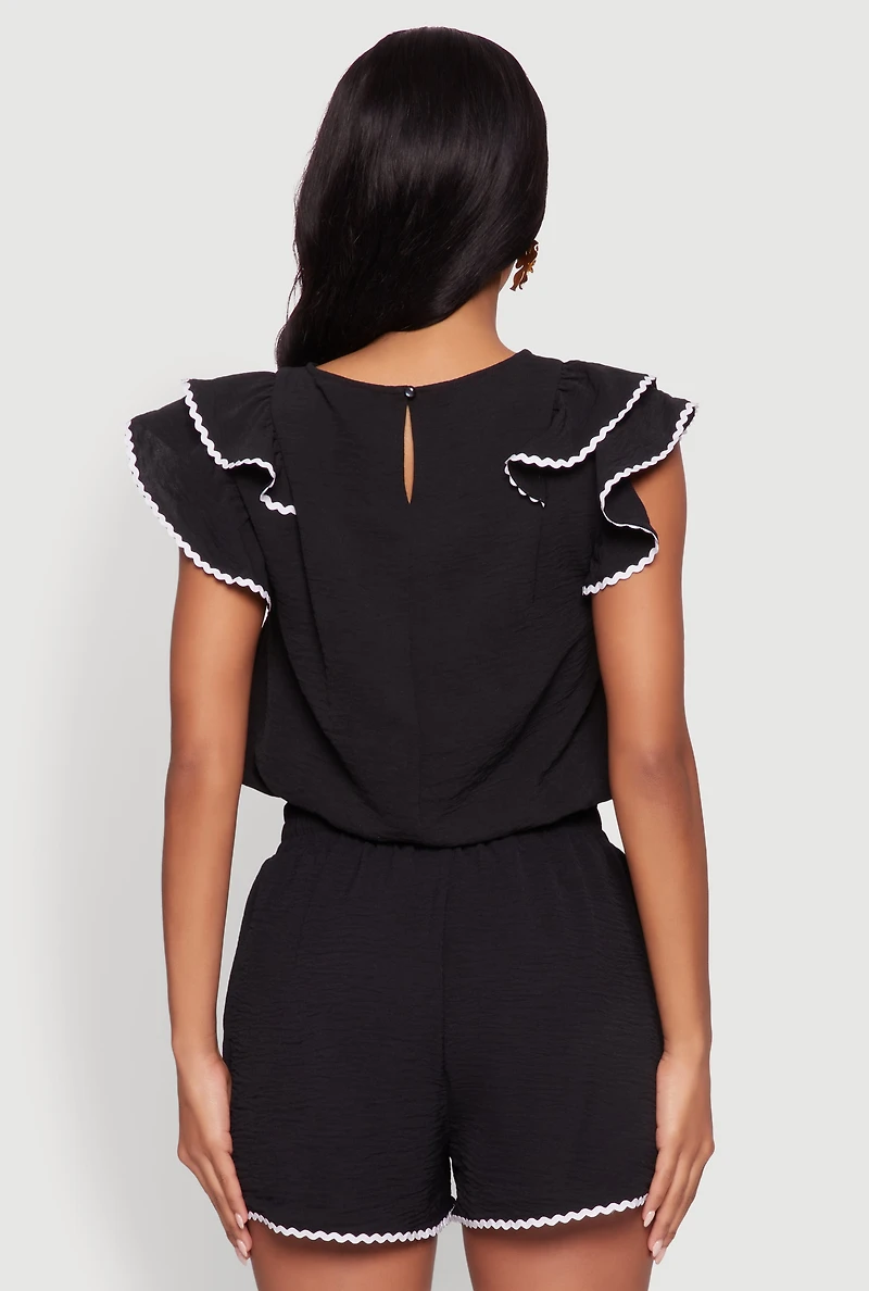 Womens Chic Crepe Knit Cropped Blouse with Tiered Sleeves, Black,