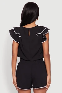 Womens Chic Crepe Knit Cropped Blouse with Tiered Sleeves, Black,
