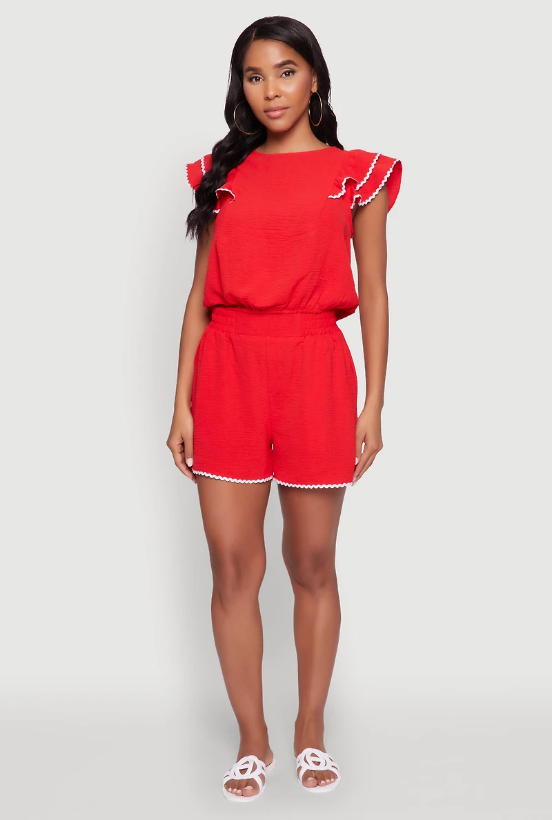 Womens Chic Crepe Knit Cropped Blouse with Tiered Sleeves, Red, Size S