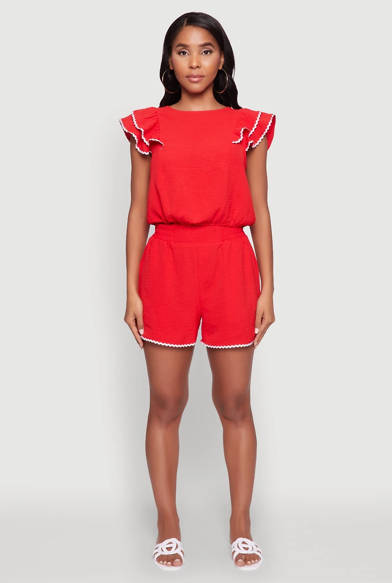 Womens Chic Crepe Knit Cropped Blouse with Tiered Sleeves, Red, Size L