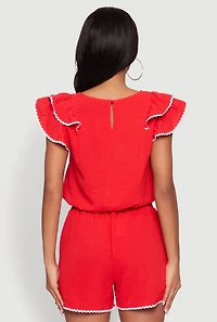Womens Chic Crepe Knit Cropped Blouse with Tiered Sleeves, Red, Size M