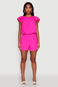 Womens Chic Crepe Knit Cropped Blouse with Tiered Sleeves, Pink, Size L