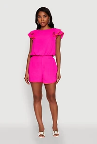 Womens Chic Crepe Knit Cropped Blouse with Tiered Sleeves, Pink, Size L