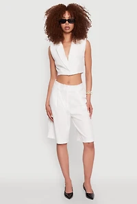 Womens Pinstripe Cropped Blazer Vest, White, Size L