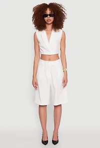 Womens Pinstripe Cropped Blazer Vest, White, Size L