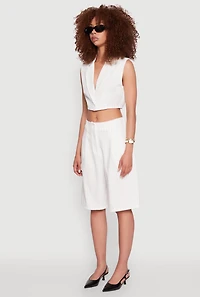 Womens Pinstripe Cropped Blazer Vest, White, Size L