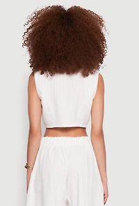 Womens Pinstripe Cropped Blazer Vest, White, Size L