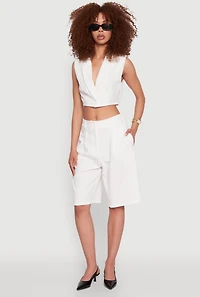 Pinstripe Pleated Bermuda Shorts