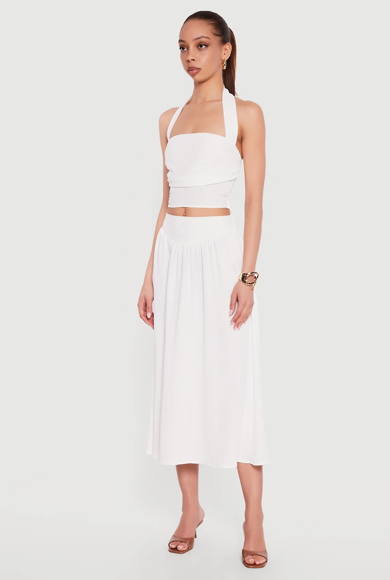 Airy Crepe Knit Halter Crop Top