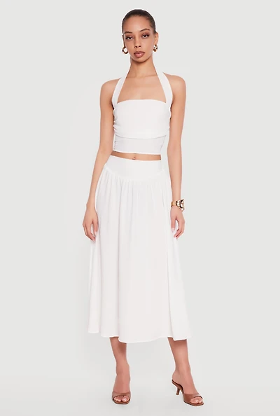 Crepe Knit High Waisted Midi Skirt