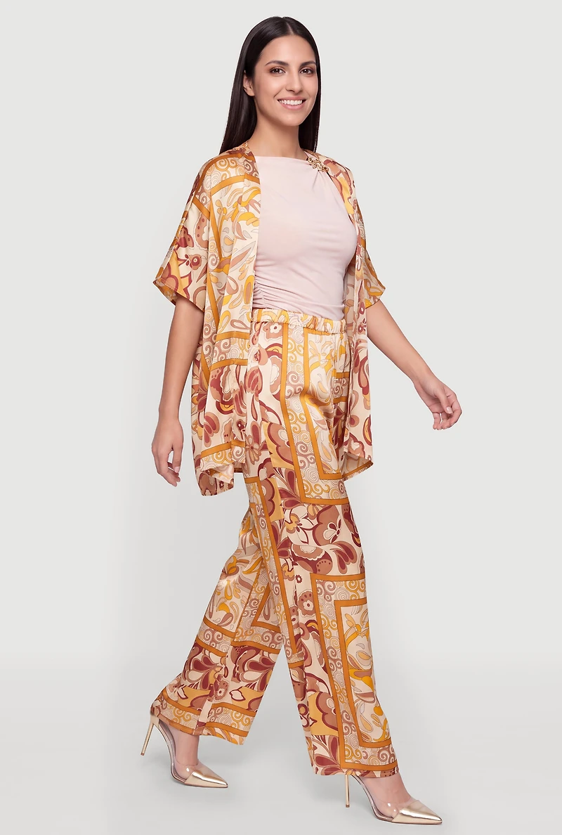 Paisley Border Print Satin Palazzo Pants