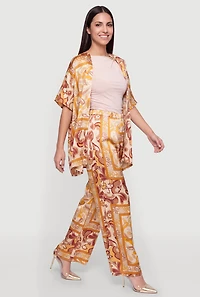 Paisley Border Print Satin Palazzo Pants