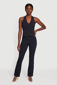 Elastic Halter Neck Flap Pocket Pintuck Detail Blouse