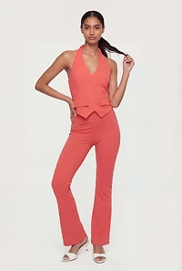 Elastic Halter Neck Flap Pocket Pintuck Detail Blouse
