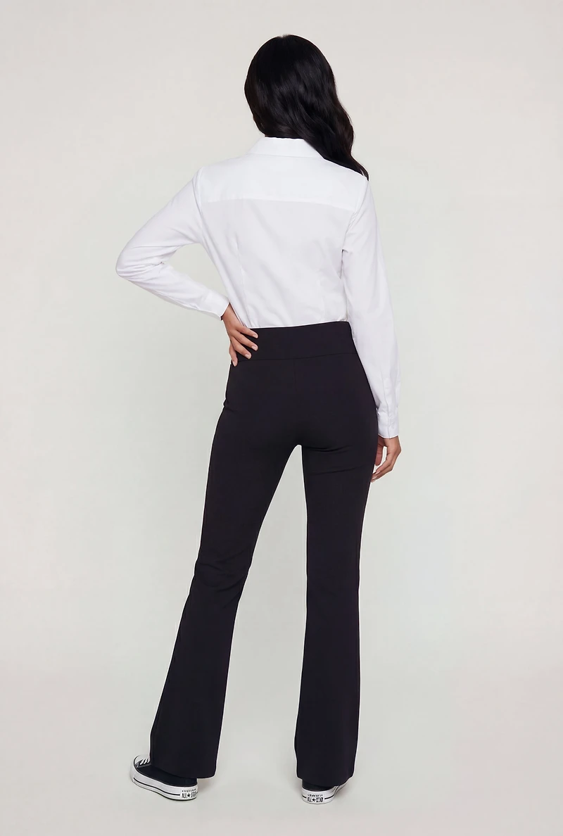 Solid Wide Waist Pull On Flare Pants