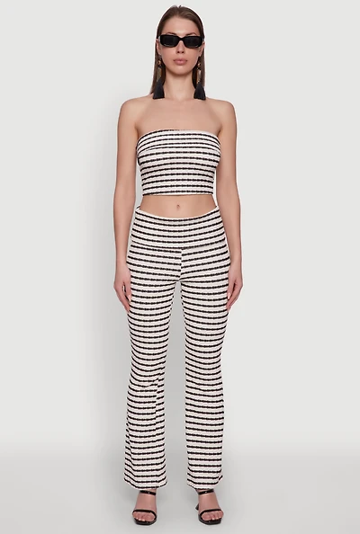 Womens Trendy Foldover Striped Bootcut Pants, Multi,