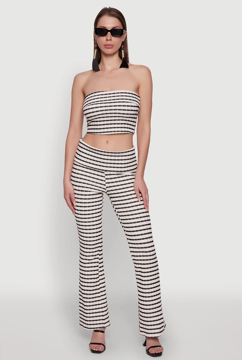 Womens Trendy Foldover Striped Bootcut Pants, Multi, Size M