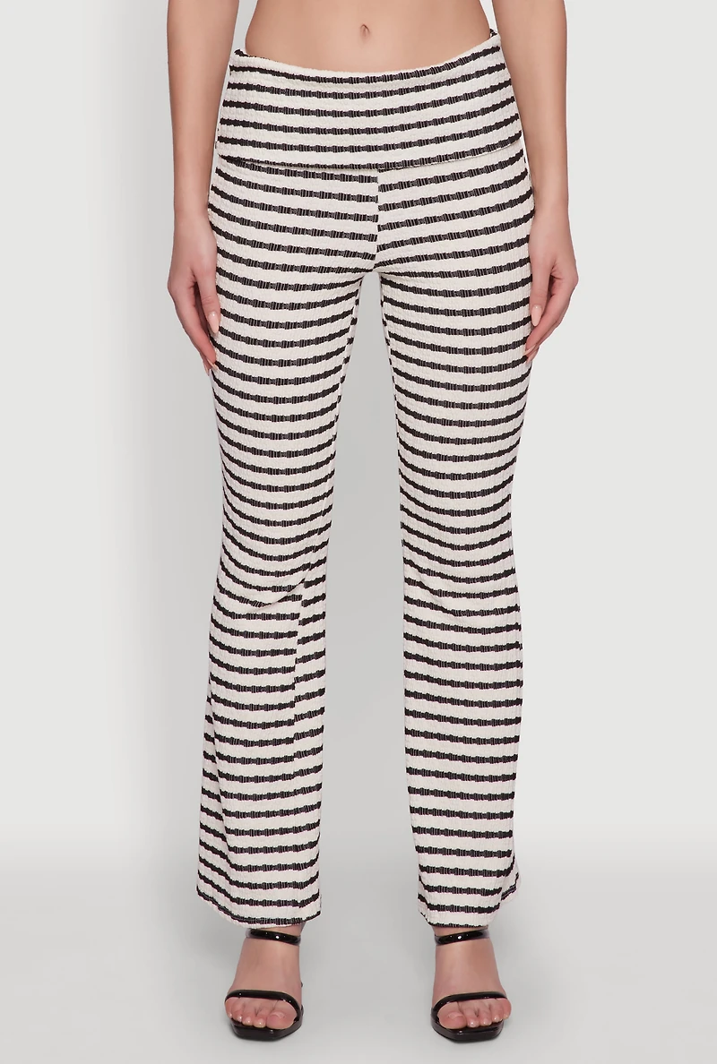 Womens Trendy Foldover Striped Bootcut Pants, Multi, Size M