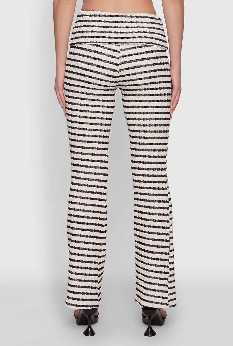 Trendy Fold Over Striped Bootcut Pants