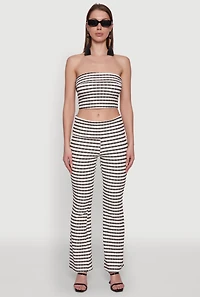 Womens Trendy Striped Textured Knit Fold Over Tube Top, Multi,