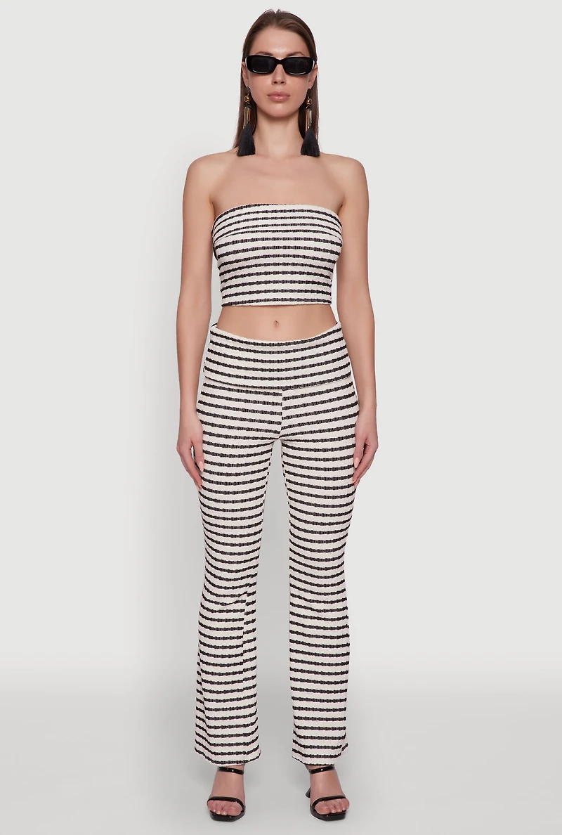 Trendy Striped Textured Knit Fold Over Tube Top
