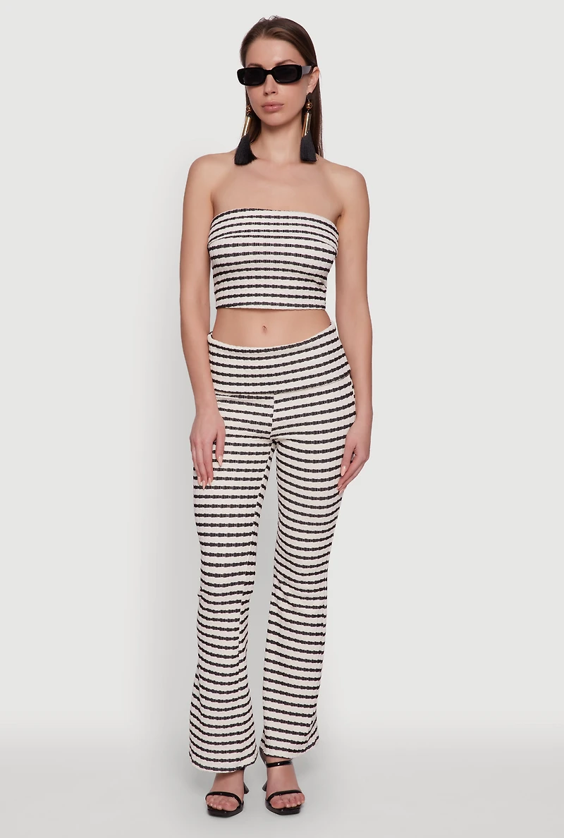 Womens Trendy Striped Textured Knit Fold Over Tube Top, Multi,