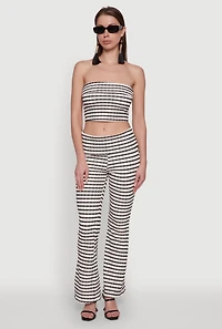 Trendy Striped Textured Knit Fold Over Tube Top