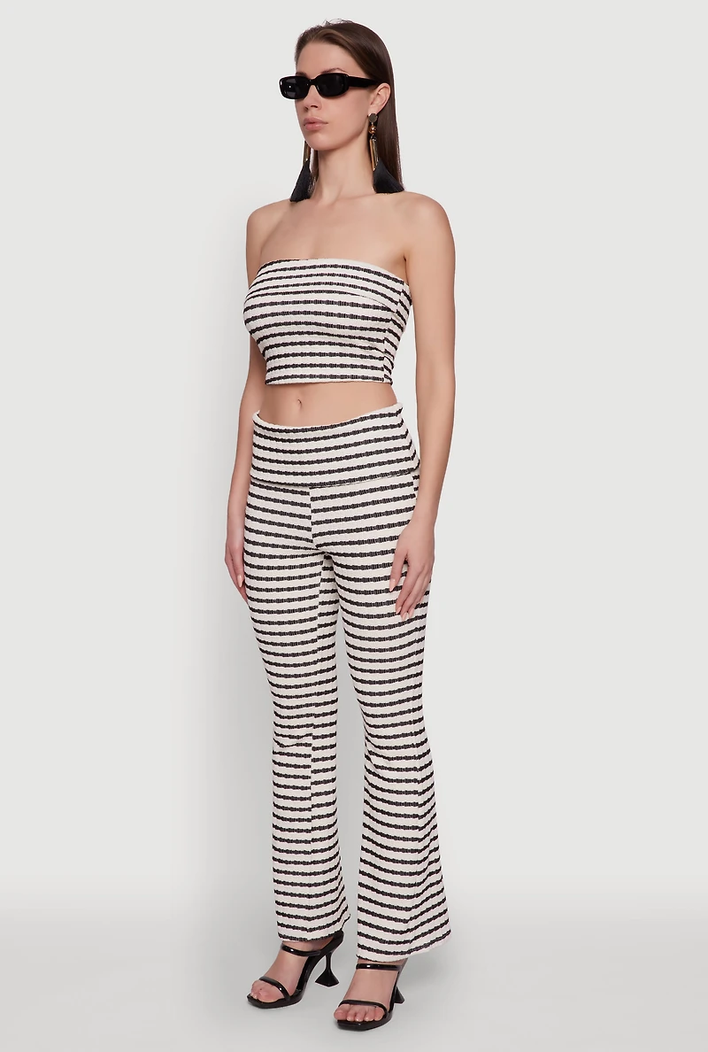 Womens Trendy Striped Textured Knit Fold Over Tube Top, Multi,
