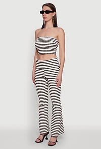 Womens Trendy Striped Textured Knit Fold Over Tube Top, Multi,