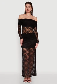 Womens Lace Fold Over Off The Shoulder Blouse, L