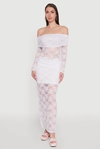 Womens Lace Fold Over Off The Shoulder Blouse, White,