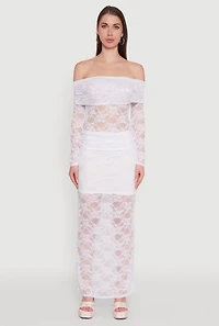 Womens Lace Fold Over Off The Shoulder Blouse, White, Size S