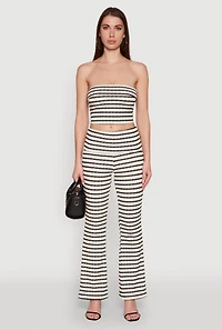 Stylish Fold Over Striped Flare Leg Casual Pants