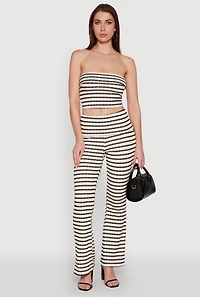 Womens Stylish Fold Over Striped Flare Leg Casual Pants, Multi, Size L