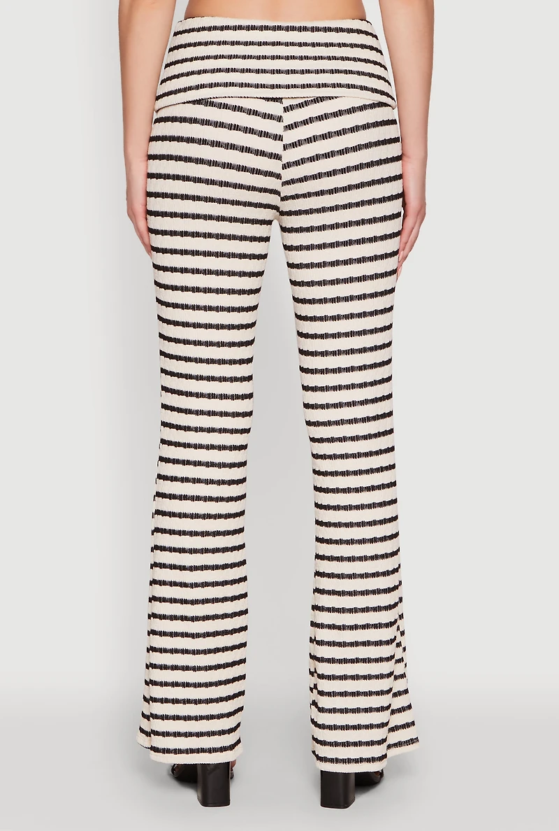 Womens Stylish Fold Over Striped Flare Leg Casual Pants, Multi, Size L