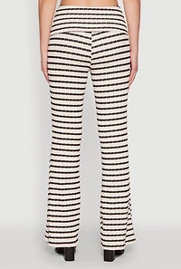 Womens Stylish Fold Over Striped Flare Leg Casual Pants, Multi, Size L