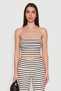 Womens Striped Fold Over Tube Top with Cropped Hem, Multi,