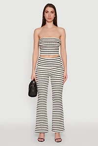 Womens Striped Fold Over Tube Top with Cropped Hem, Multi,