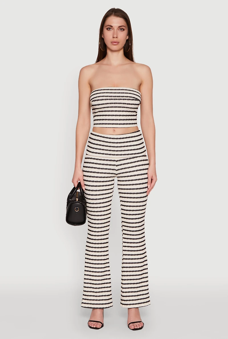 Striped Fold Over Tube Top with Cropped Hem