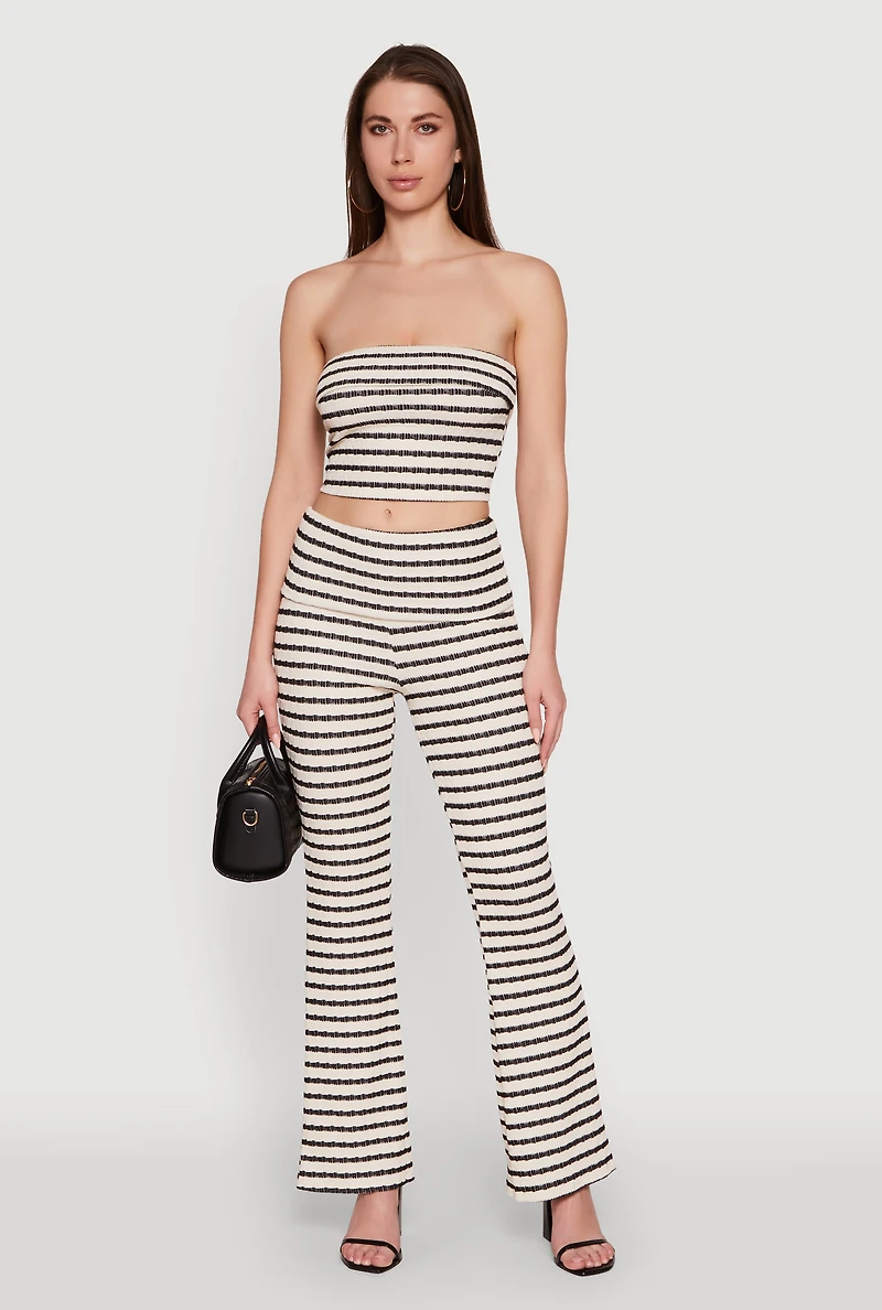 Womens Striped Fold Over Tube Top with Cropped Hem, Multi,