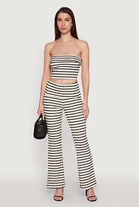 Womens Striped Fold Over Tube Top with Cropped Hem, Multi,