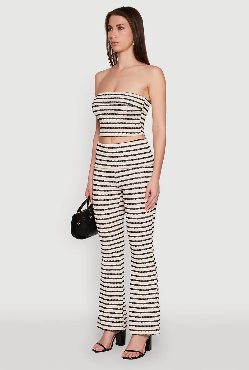 Womens Striped Foldover Tube Top with Cropped Hem, Multi, Size M