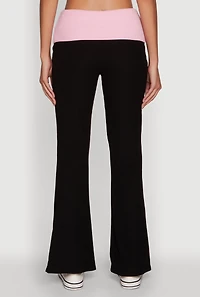 Womens Stylish Rib Knit Contrast Fold Over Bootcut Pants, Multi,