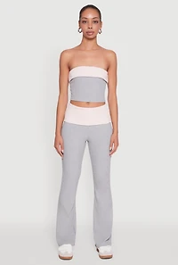 Womens Stylish Rib Knit Contrast Fold Over Bootcut Pants, Multi,