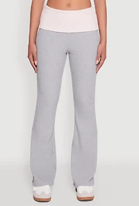 Womens Stylish Rib Knit Contrast Fold Over Bootcut Pants, Multi,
