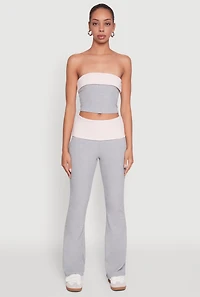 Womens Stylish Rib Knit Contrast Fold Over Cropped Tube Top, Multi, Size L