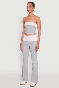Womens Stylish Rib Knit Contrast Fold Over Cropped Tube Top, Multi, Size L