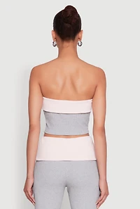 Womens Stylish Rib Knit Contrast Fold Over Cropped Tube Top, Multi, Size L